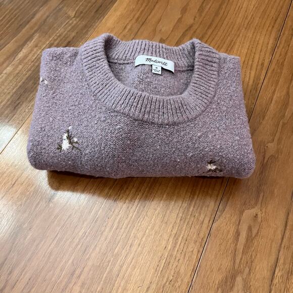 Madewell Sweater Medium Floral Purple Lavender Embroidered Cross Stitch Flowers - Picture 12 of 13